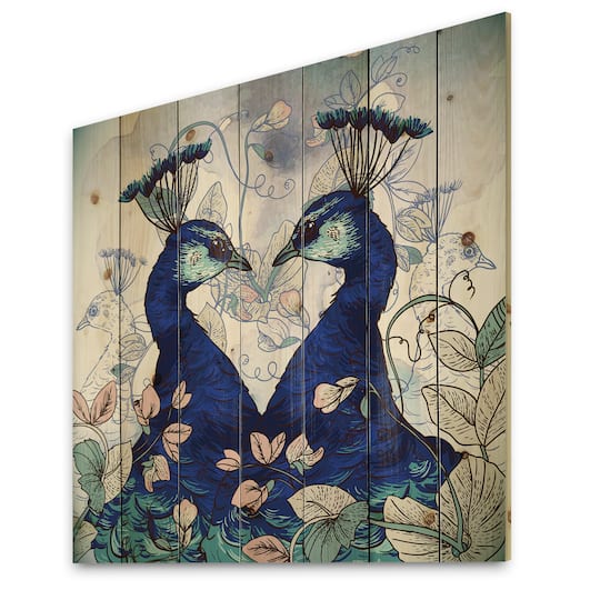 Designart - Two Blue Peacocks With Wildflowers
